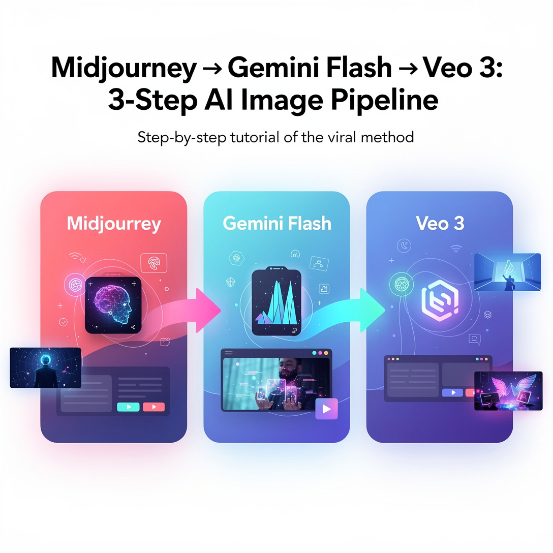 Midjourney → Gemini Flash → Veo 3: the 3-step AI image pipeline every creator is using right nowStep-by-step tutorial of the viral